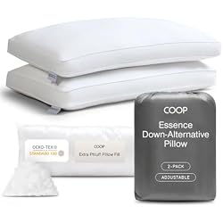 Coop Home Goods Essence Down Alternative Pillow Set of 2, Queen Size, Best Pillows for Sleeping, Adjustable Alternative to Down Pillows, Luxury Hotel Pillow for Back, Stomach or Side Sleepers