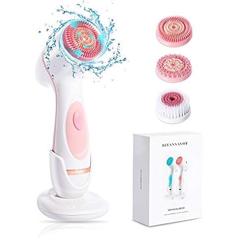 Facial Cleansing Brush, Waterproof Face Wash Brush, USB Rechargeable Spin Facial Brush with 3 Different Brush Heads for Gentle Exfoliating, Deep Scrubbing, Massaging and Removing Blackhead Cover