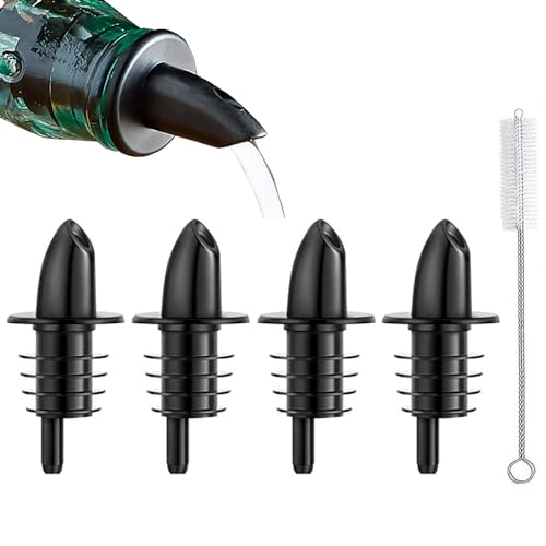 4 Pack Plastic Liquor Free Flow Pourers, Liquor Bottle Pourers for Alcohol, Syrup, Olive Oil, Mixed Drinks, Vinegar (Black-4 Pack)