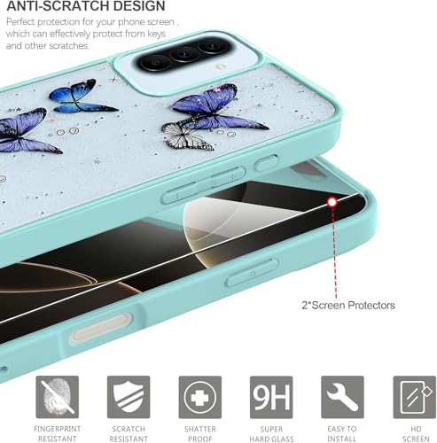 Image of VONZEE for Samsung Galaxy A57 Clear Glitter Butterfly Case, Cute Bling Sparkle Shiny Soft Silicone TPU Bumper Shockproof Women Girls Slim Protective Phone Cover for Samsung Galaxy A57, Mint