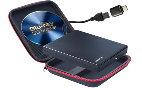 Synteryx External Blu-ray Drive, Portable 3D BD-RE Player & DVD Writer for Laptop, Mac, Desktop PC, Windows 11/10 - Slim Optical Disc Reader with Blu-ray CD Burner Capabilities
