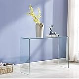 SMARTIK Glass Console Table, Clear Bent Sofa Entryway Tables, Modern Big Narrow Tempered Glass Bar Table for Living Room, 43.3' L