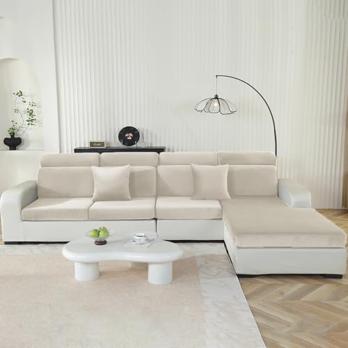 Miniatura 7 de Cycmaco Funda Asiento Sofa Terciopelo Alta Elástica, Funda Cojin Sofa Ajustable Protector, Antideslizante, Separado, Universal, Lavable 1 Asiento-X, Beige