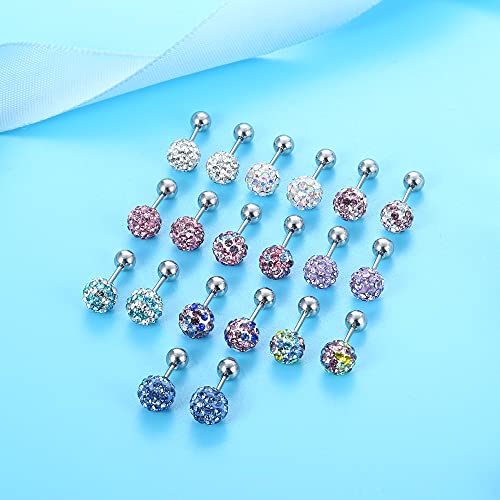 Florideco 10 Pairs 20G Stainless Steel Multicolor Crystal Ball Cartilage Stud Earrings Set For Women Girls Sensitive Ears With Screw On Backs 4/6/8Mm #TOP5