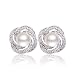 GULICX Silver Plated Base Simulated Pearl CZ Spiral Bridesmaid Pierced Stud Earrings Ivory Color Gift