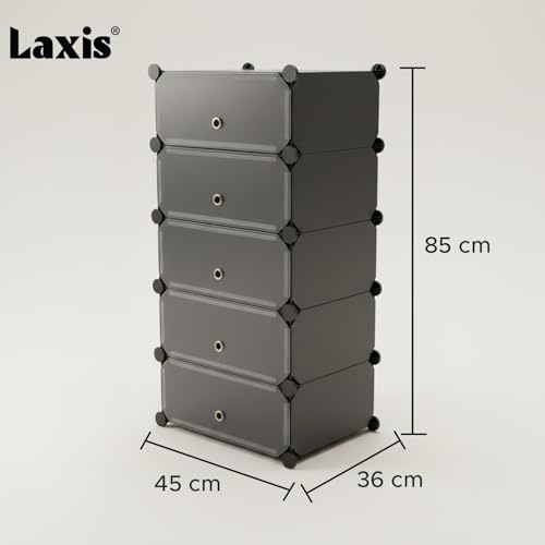 Image of LAXIS 5 Shelf Shoe Rack with 5 Doors, Magnets, 5 Hook Steel Holder & Wooden Hammer for Home Storage PP Plastic Organizer with Metal Door Frame to Cover Chappal Slipper