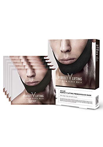 Avajar Perfect V Lifting Premium Man Black Mask 5pcs - V Line Mask | Face Lifting Mask | Face Slimmer | Chin Strap For Double Chin Remover | V Shaped Slimming Face Mask | Double Chin Mask