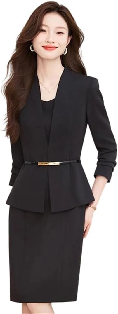 Women's Slim Suit 2 Piece Set Elegant V-Neck Long Sleeve Blazer with Casual Mini Skirt Office Lady Outfit Suits