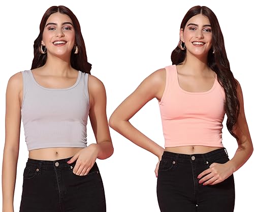 Image of TOPLOT Women's Solid Ribbed Round Neck Sleeveless Slim Fit Tank Top (5069)