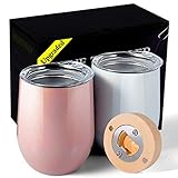 Wine Tumbler, Mukonay Upgraded Double Vacuum Insulated Wine Glasses with Lids Stainless Steel Cup 2 Pack 12oz for Wine, Coffee, Cocktails, Champagne