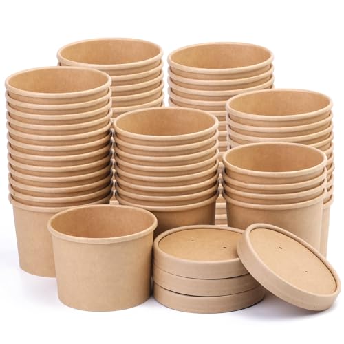 Image of 12 oz 75 Pack Soup Containers with Lids, Paper Soup Cups