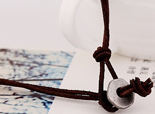 Hamoery Men Punk Alloy Leather Clover Chain Pendant Necklace(Silver) #TOP4