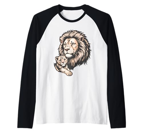 Lion and CUB Tattoo Retro Vintage Style Raglan Baseball Tee