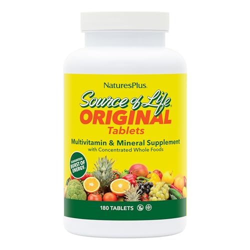 Natures Plus Source of Life - 180 Tablets - Multivitamin & Mineral Supplement with Concentrated Whole Foods - Gluten Free, Vegetarian - 60 Servings