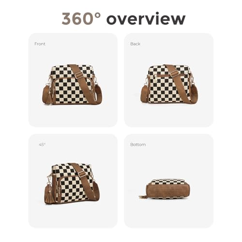 Image of Sling Bag Crossbody Bags For Women Plaid Striped Fanny Packs Chest Bag for Work Shopping (Brown) (Multi-Pocket Bag)