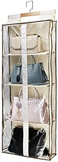 JC-Houser Transparent Closet Hanging Handbag Organiser, Versatile Wardrobe Pouch Tote Bag Purse Collection Holder, Over The Door Space Saving Shelf Pocket Storage for Bedrooms Living Room (Beige)