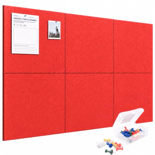 Image of QUIET CANVAS Acoustic Wall Square Pinboard, 1x1ft, Pack 6, 50Push Pins(Red)