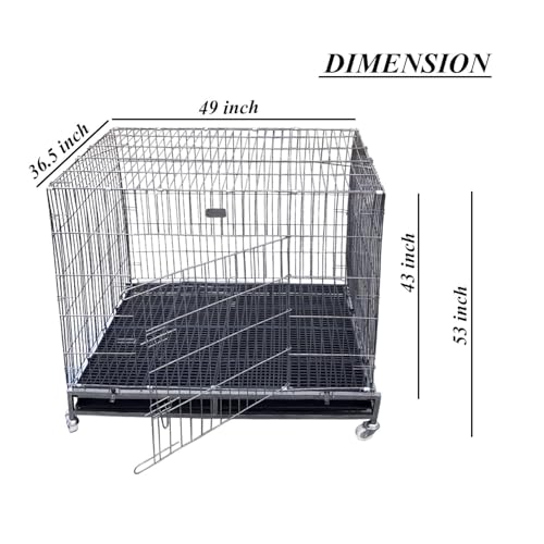 Image of Petarchi Heavy Duty 49 Inch Dog Crate Cage with Wheels & Divider | Foldable Metal Dog Kennel for Medium & Large Dogs | Double Door Locking Crate | Portable Dog Cage with Tray (49X36.5X53 in, Black)