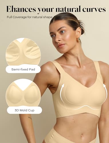 Image of COMFELIE Wireless Minimizer Bra No Underwire Side Shaping Full Coverage for Large Bust Beige