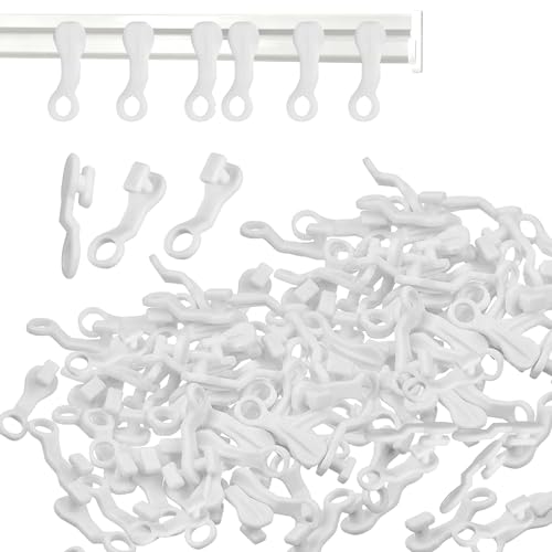 100PCS Curtain Gliders for Old Tracks Drapery Track Glider Hooks White Curtain Track Runners Rail Glider Hooks Easy Fit Strong Plastic for Smooth Sliding and Easy Fit Plastic Ideal for Window Door Etc
