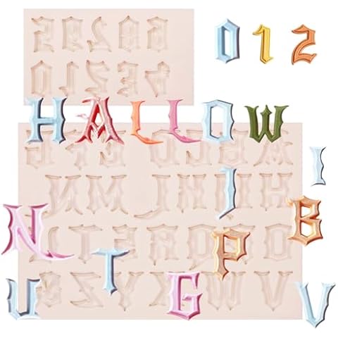 Muyulin Letter Molds Chocolate Silicone, 0-9 Number Silicone Fondant Mold for Bithday Cake Alphabet Decoration Cupcake Toppers Epoxy Resin Keychain Pendant, Set of 2 Cover