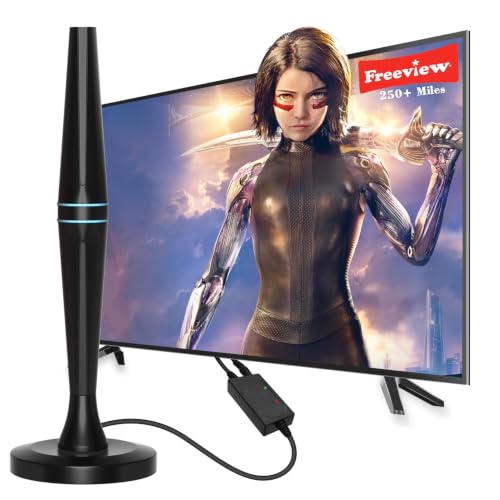 TV Aerial - Indoor TV Aerial for Smart TV with Signal Booster - Digital Aerial for Freeview 680+ Miles Long Range Support 4K 1080P (Black)