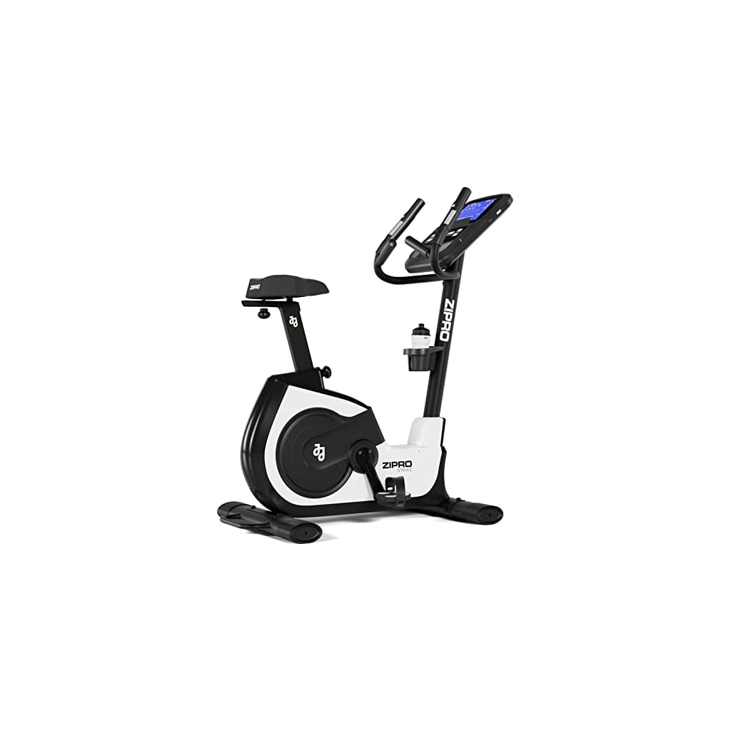 Zipro Strike BW Hometrainer voor thuis tot 150 kg, 16 iConsole+ trainingsprogramma's, hometrainer met computer meet hartslag, calorieën, afstand, snelheid, in zwart en goud.