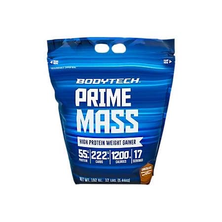 Amazon Com Bodytech Prime Mass High Protein Weight Gainer With 55 Grams Of Protein Per Serving To Support Muscle Growth Performance Blend Of Creatine Glutamine Bcaa S Rich Chocolate 12 Pound Health Personal