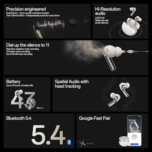 Image of Earbuds for One-Plus Nord CE 2 Mobile Earbuds with Mic 2r, 12.4mm Drivers, Playback:Upto 48hr case,4-Mic Design, IP55 Rating, TWS Ear Buds with mic (54 Hours Case,OPBD3R61)