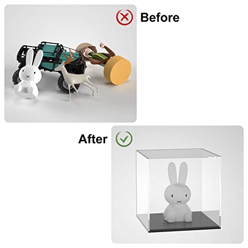 Image of Cliselda Clear Acrylic Display Case with Black Base, Countertop Box Cube Organizer Stand Riser Dustproof Protection Showcase for Action Figures Toys Collectibles (6x6x6 Inch) | Square Acrylic Box Cube Small Storage Containers, Fully Assembled Dustproof Display Box for Collectibles Action Figures
