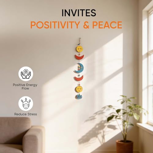 Image of Aakriti Art Creations Celestial Kitty Wind Chime Multicolor | Handmade Wooden & Metal Windchimes for Home | Decorative Wind Chimes for Balcony, Garden, Living Room | Feng Shui Wind Chime Decor
