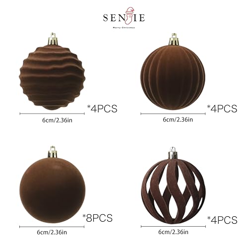 Image of 20Pcs Brown Velvet Christmas Ornaments Set,2.36In Flocked Ornaments Balls | Velvet Ornaments For Christmas Tree Decor;Holiday Christmas Decor;Christmas Decoration;Shatterproof Plastic Christmas Balls