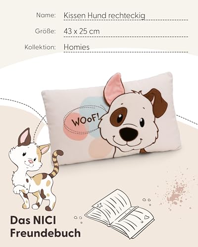 NICI Kissen Hund 43x25cm - braun - Flauschiges Kuscheltierkissen für Jungen, Mädchen Kuscheltierliebhaber, ideal für Zuhause, Kindergarten oder unterwegs - 62163