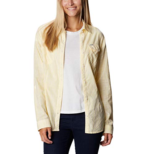 Columbia Women's Camp Henry Ii Long Sleeve Shirt, Sun Glow Vertical Stripe, Large #TOP14