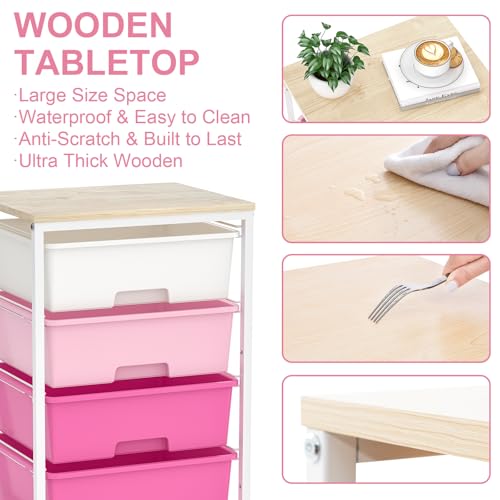 Image of SYKIARIOL Rolling Cart with Drawers, 4-Drawer Utility Cart, Pink