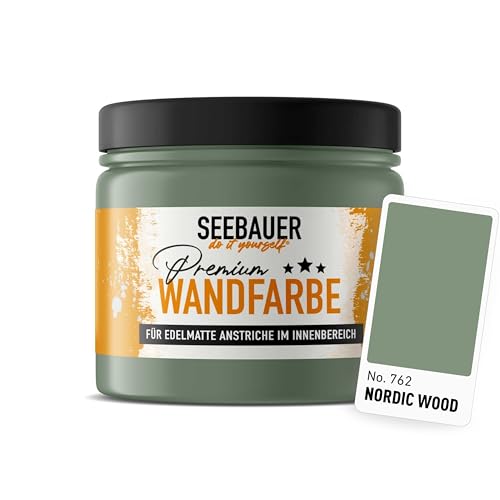 SEEBAUER diy Wandfarbe Grün 300ML für Innen (No. 762 Nordic Wood) Edelmatte grüne Innenfarbe - Grüntöne sehr hohe Deckkraft - Matt, Abwaschbar und Tropffrei