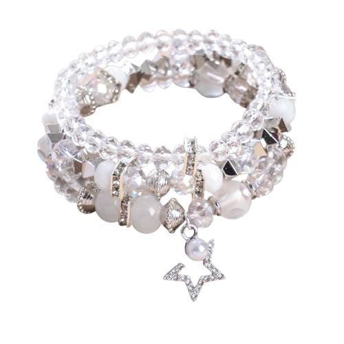 MMIUAEG Vintage Y2K Star Crystals Bracelets Colorful Acrylic Beads Layered Stackable Bracelets Punk Star Charm Y2K Accessory Wristlets Grunge Party Jewelry-White