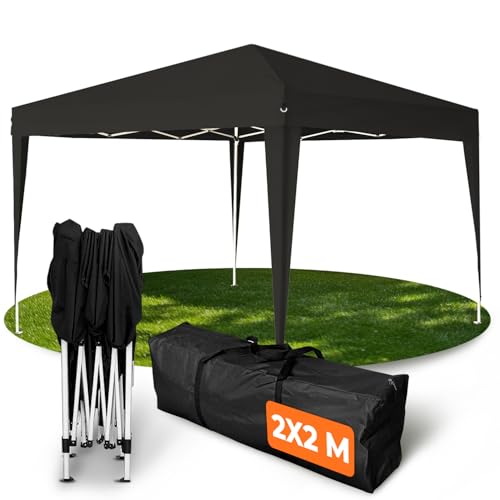 Kronenburg Gazebo Pieghevole 2x2m Impermeabile con Protezione UV 50+, Padiglione Rapido da Giardino, Incluso Borsa e Picchetti, Struttura Robusta, Altezza Regolabile, Nero