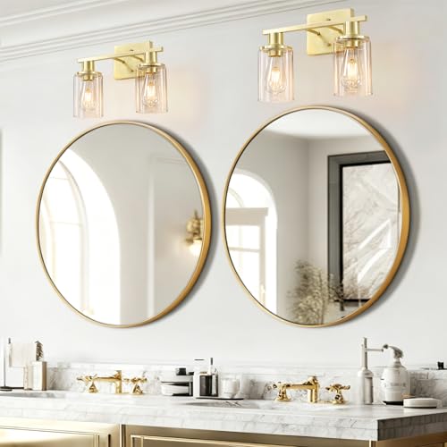 Image of 2-Light Gold Bathroom Vanity Light,Brushed Gold Bathroom Light Fixtures Over Mirror with Clear Glass Shade,Modern Wall Sconces Lighting for Kitchen Living Room Cabinet Hallway