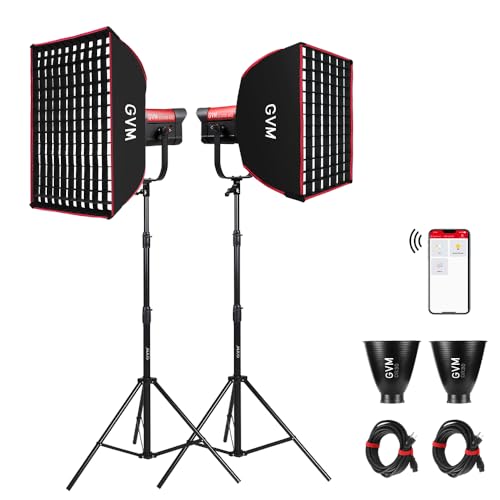 Image of GVM SD300B AIO LED Video Light, 2 Packs 300W Bi-Color COB Photography Lighting with 2 Softboxes & 2 Tripods, 2700K-6800K CRI 97+ Continuous Studio Lights for Video Recording YouTube Live