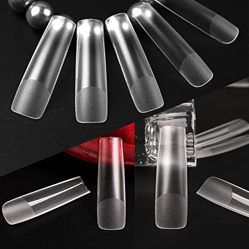 Image of UNA GELLA Full Square Gel Fake Nails Pre-file 120pcs Press On Nails XXL No C Curve Extra Long Nail Tips Clear Long Flat Nail Tips Tapered Square Soft Gel Tips