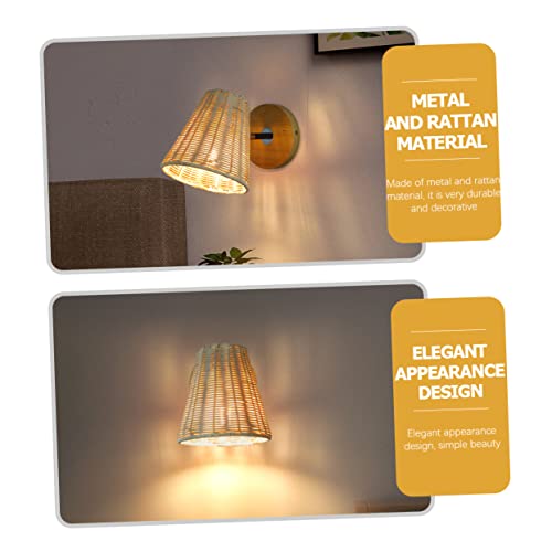 Lámpara de pared de ratán SEWACC rústica para dormitorio 6