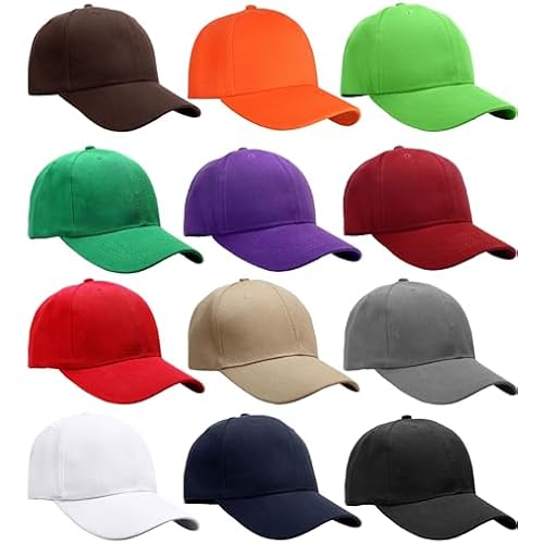 Falari Wholesale Bulk Lot 12-Pack Baseball Cap Adjustable Size Plain Blank Solid Color