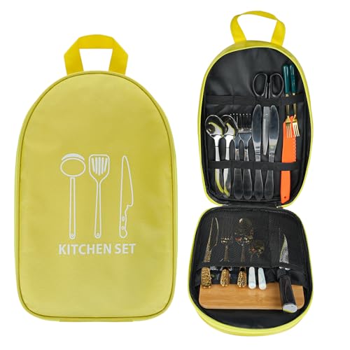 Camping Cookware Storage Bag Camping Cooking Utensils Set Bags Camp Kitchen Tool Organizer Portable Pouch Suitable for Knife, Fork, Spoon, Chopping Board, Kitchenware Storage Travel Accessories