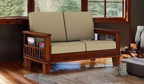 FURNIRE CARP Sheesham Wood 2 Seater Sofa for Living Room Home | Solid Wood 2 Seater Sofa | Wooden Two Sofa Set for Office Hall (Honey Finish, Cream Cushion)-image-42