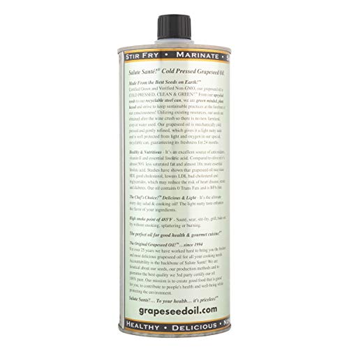 Image of Salute Sante! Cold Pressed Grapeseed Oil 1 Liter - cooking oil, grapeseed oil - High Smoke Point, Neutral Flavor, Ideal for Frying, Baking & Salad Dressings Gourmet kitchen essential for cooking.