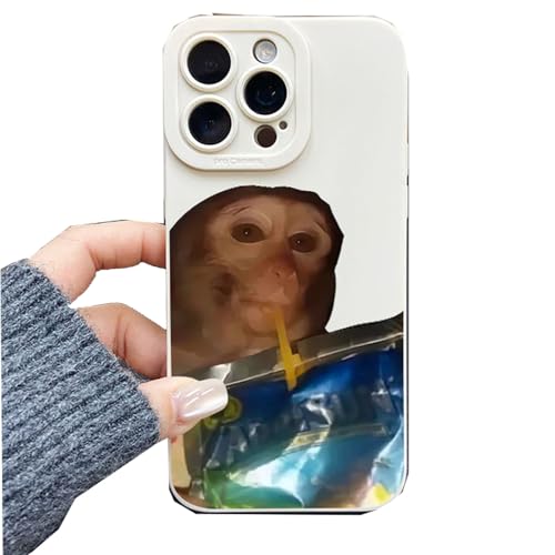 Monkey Phone Case, Funny Monkey Drinking Capri Sun Phone Cases Compatible for iPhone 16/15 / 14/13 / 12/11 (White3,for 16)