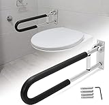 HECASA 23.6 Inch Flip Up Toilet Grab Bar Folding Handicap Grab Bars Rails Support for Elderly Disabled Pregnant Woman Bathroom Shower Safety Toilet Safety Rail