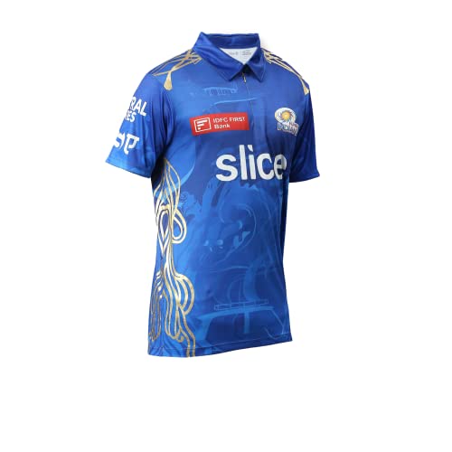 Image of playR x MI Match Jersey 2023 - Plain Kid's Regular Fit Athletic Sports T-Shirt, Lightweight, Durable, Breathable for Running, Cricket, Training Casual Activewear for All Season