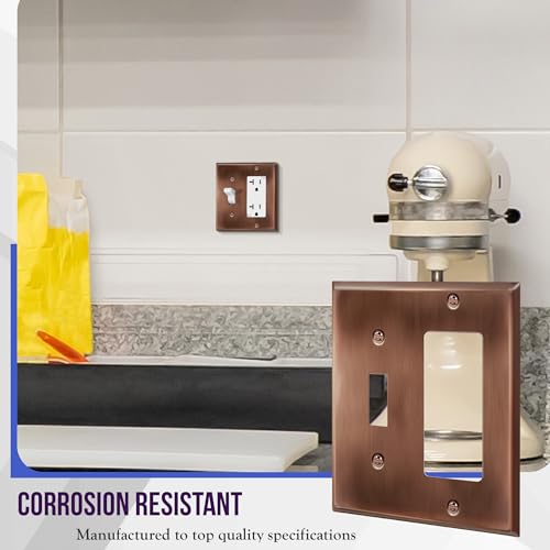 Image of ENERLITES Combination Toggle Switch & Decorator Receptacle Metal Wall Plate, Stainless Steel 201 Outlet Cover, Corrosion-Resistant, Standard Size 2-Gang 4.50 inch x 4.57 inch, 771131-AC, Antique Copper